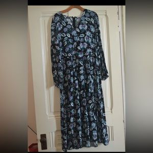 NWT BLUE FLORAL PLEATED MAXI DRESS ANN TAYLOR LOFT Size ~ 12 Large